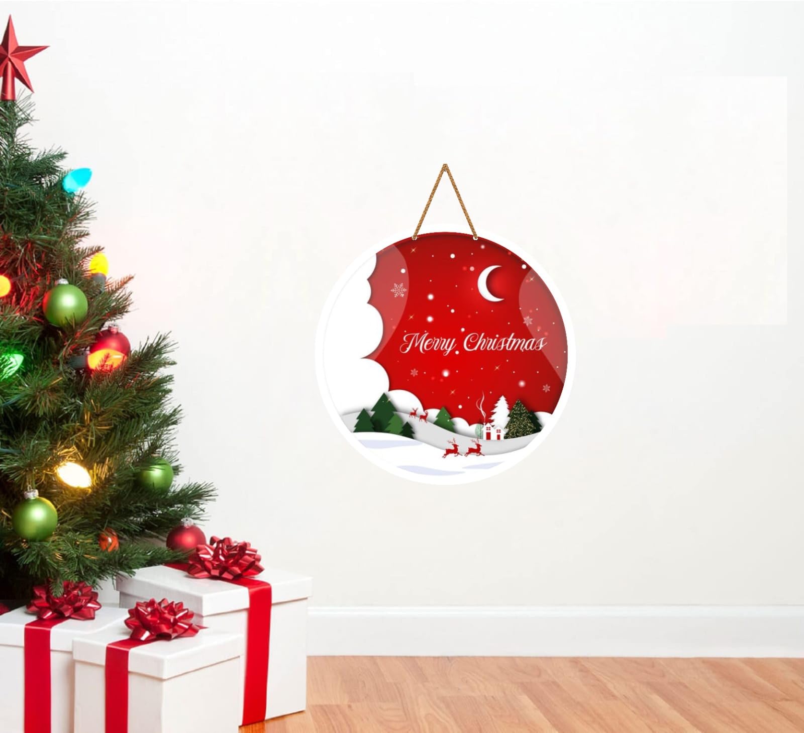 Webelkart Feliz Navidad impresa para colgar en la pared/puerta para el hogar y decoración de Navidad, artículos de regalo de Año Nuevo (10 pulgadas) (Diseño-2)