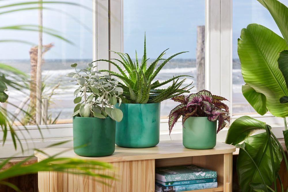 elho The Ocean Collection okrągła 18 cm – doniczka na kwiaty do wewnątrz, w 100% z recyklingu, wykonana z odpadów morskich, zielona/zieleń Pacyfiku