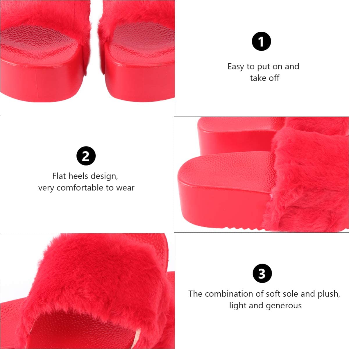 Zapatillas de felpa con punta abierta, para uso doméstico, exterior, interior, para niñas, 1 par (color: rojo, tamaño: 6)