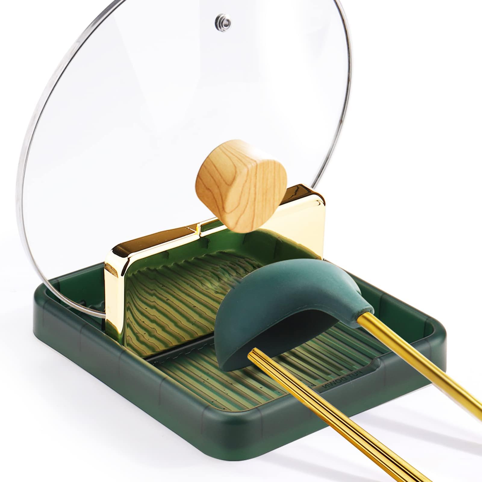 Kitchen Spoon Rest with Lid Holder - Keep Countertops Clean While Cooking - Convenient Utensil Organizer for Stove Top - Includes Spatula, Ladle, and Pot Lid Holder