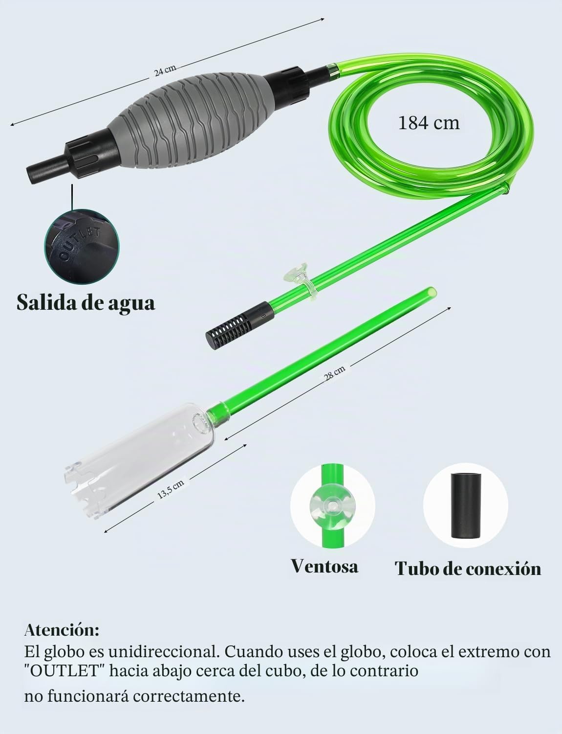 boxtech Limpiafondos Sifonador Acuario,Aspirador para Acuario,Limpiador de Arena de la Bomba del Cambiador de Agua del Sifón del Vacío del Acuario,Aspiradores de Fondo para Acuarios