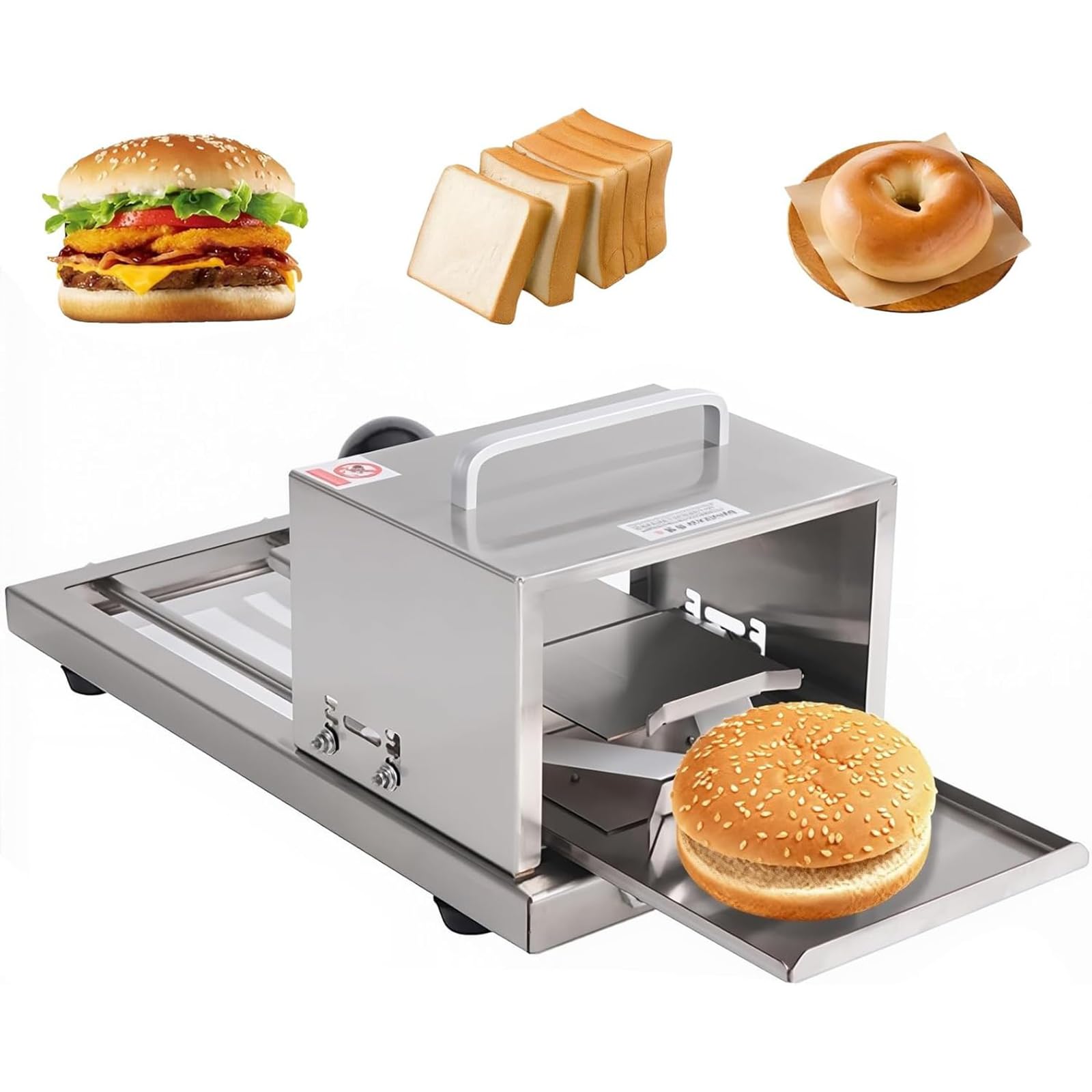 Máquina de porción de bagels portátil comercial, cortador de pan de hamburguesa de empuje y tracción de 4 niveles de grosor ajustable, cortador manual de panes de hamburguesa, cuchillas de cerámica