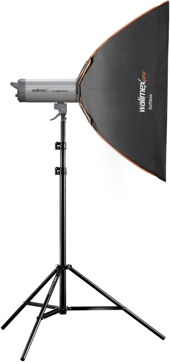 Walimex Pro softbox mounted on a light stand with a studio flash