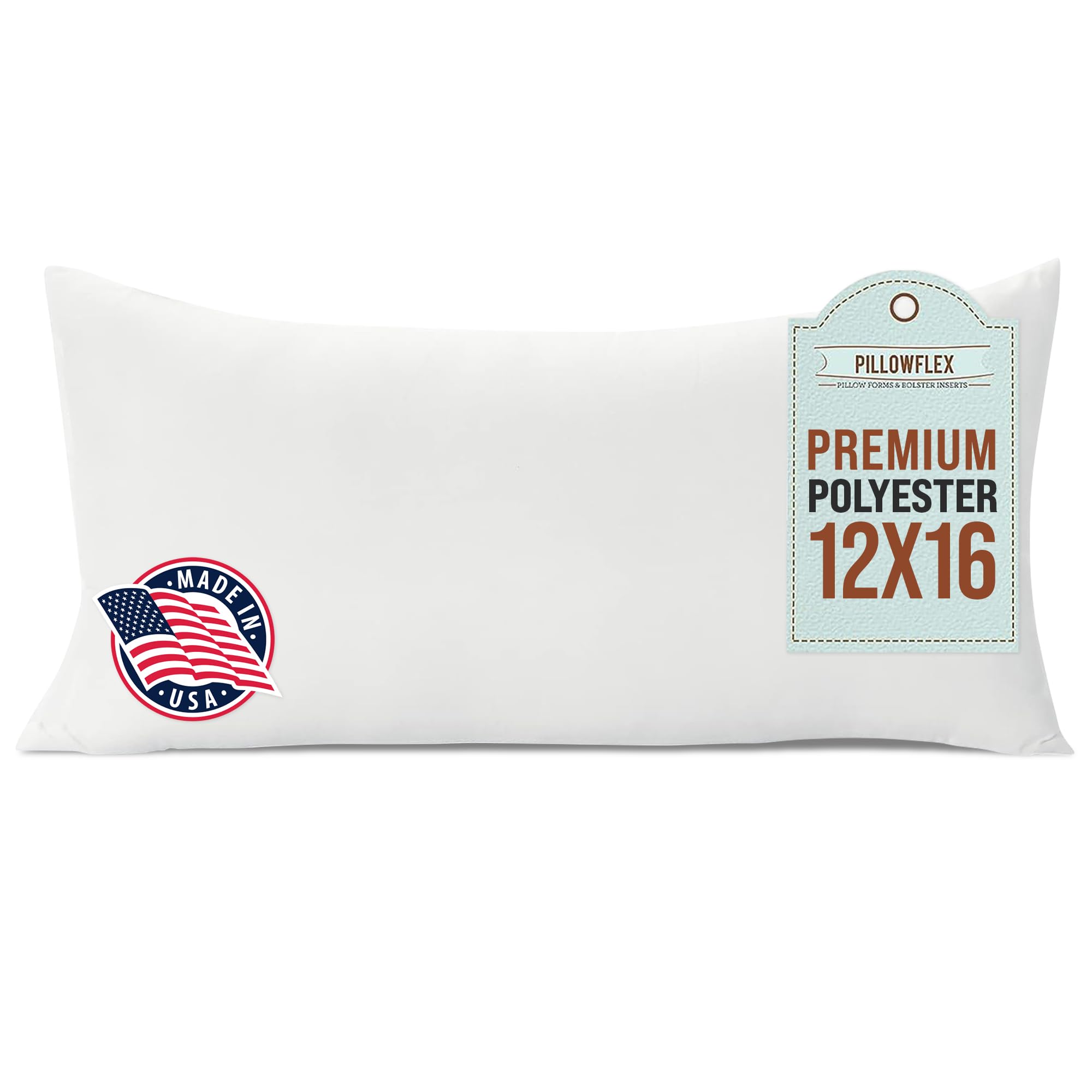 Pillowflex Premium Polyester Pillow Insert - 12"x16" Pillow Form - Machine Washable, Accent Throw Insert, Lumbar Pillow Insert for Sham - Back, Travel Pillow, Neck Pillow - 1 Decorative Pillow