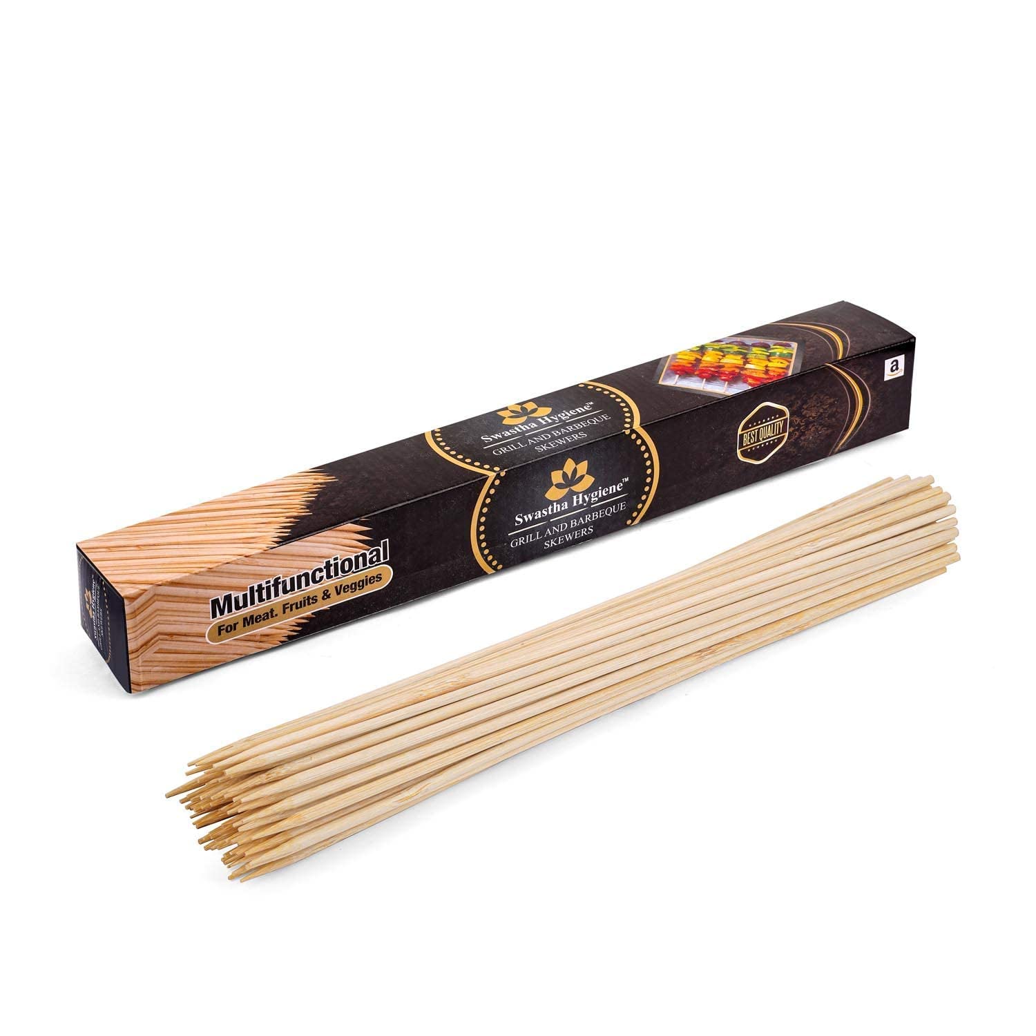 SWASTHA HYGIENE (12 inch - 3mm) 240 Wooden Bamboo Skewers | Bamboo Skewers for Grill | Barbeque Sticks