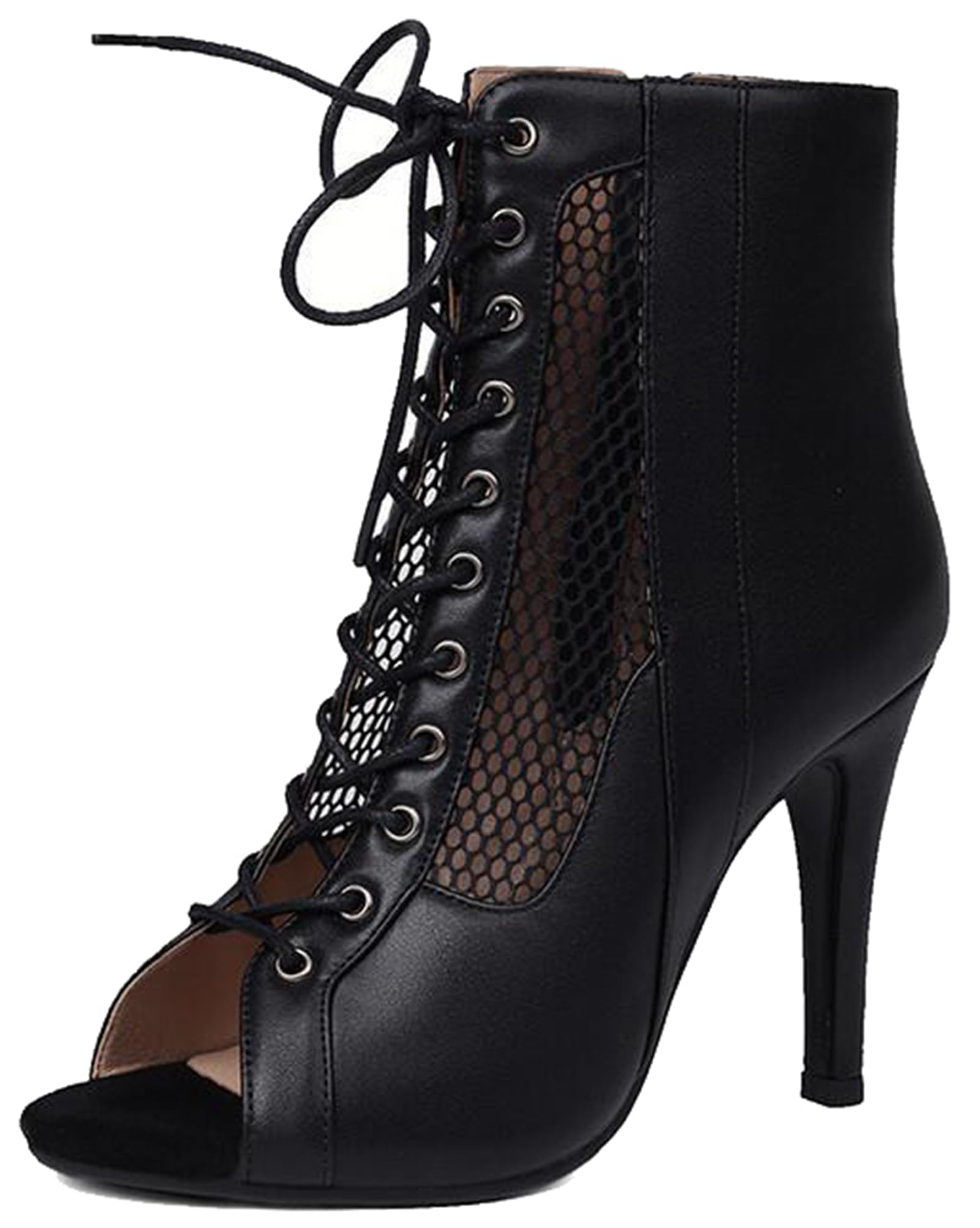 MinishionBallroom Dance Booties for Women Peep Toe Lace-up Outdoor Dressy Ankle Boots Z004
