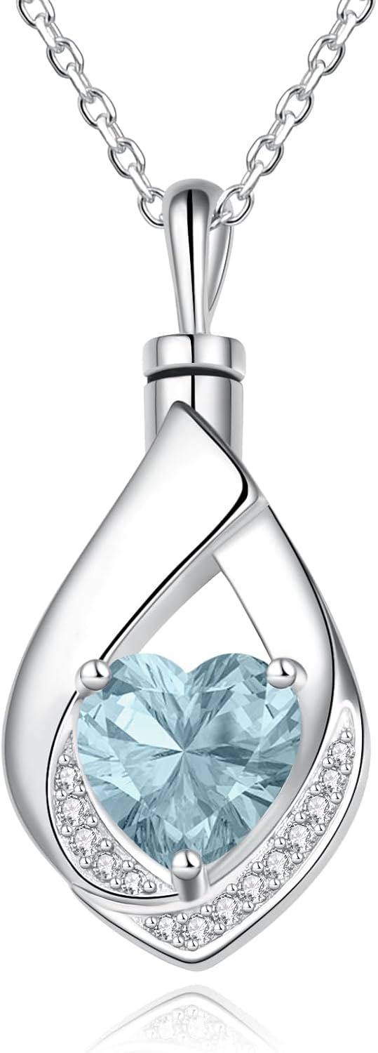 925 Sterling Silver Cremation Jewelry CZ Heart Teardrop Urn Necklace for Ashes Keepsake Urns Pendant Memorial Jewelry Gifts