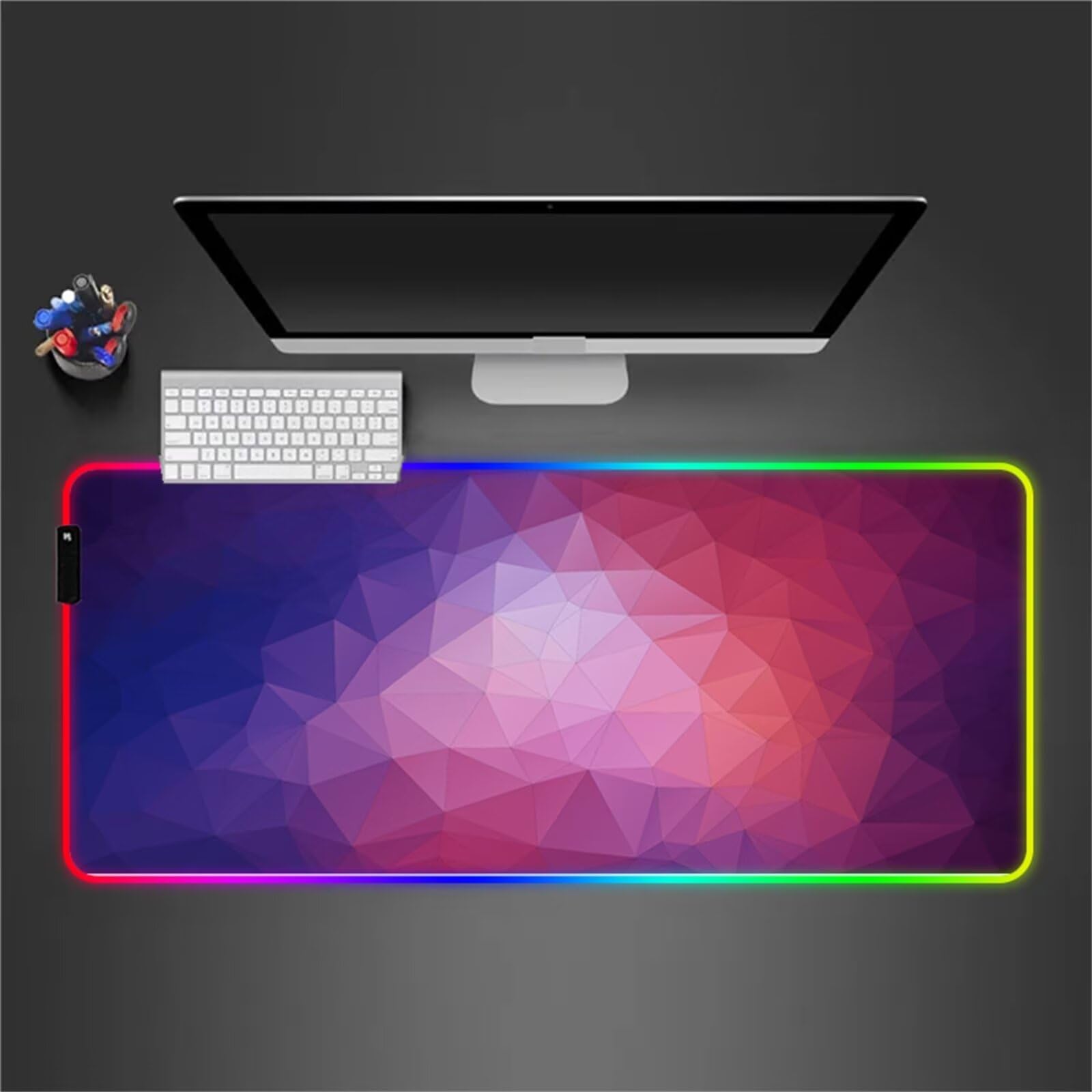 RGB Tapis de Souris Gaming Grand Tapis de Souris XXL 900x400x4mm 14 Modes d'éclairage LED Lumineuse Tapis de Souris Mouse Pad Rétroéclairage pour Gamer Clavier PC, Rouge Géométrique