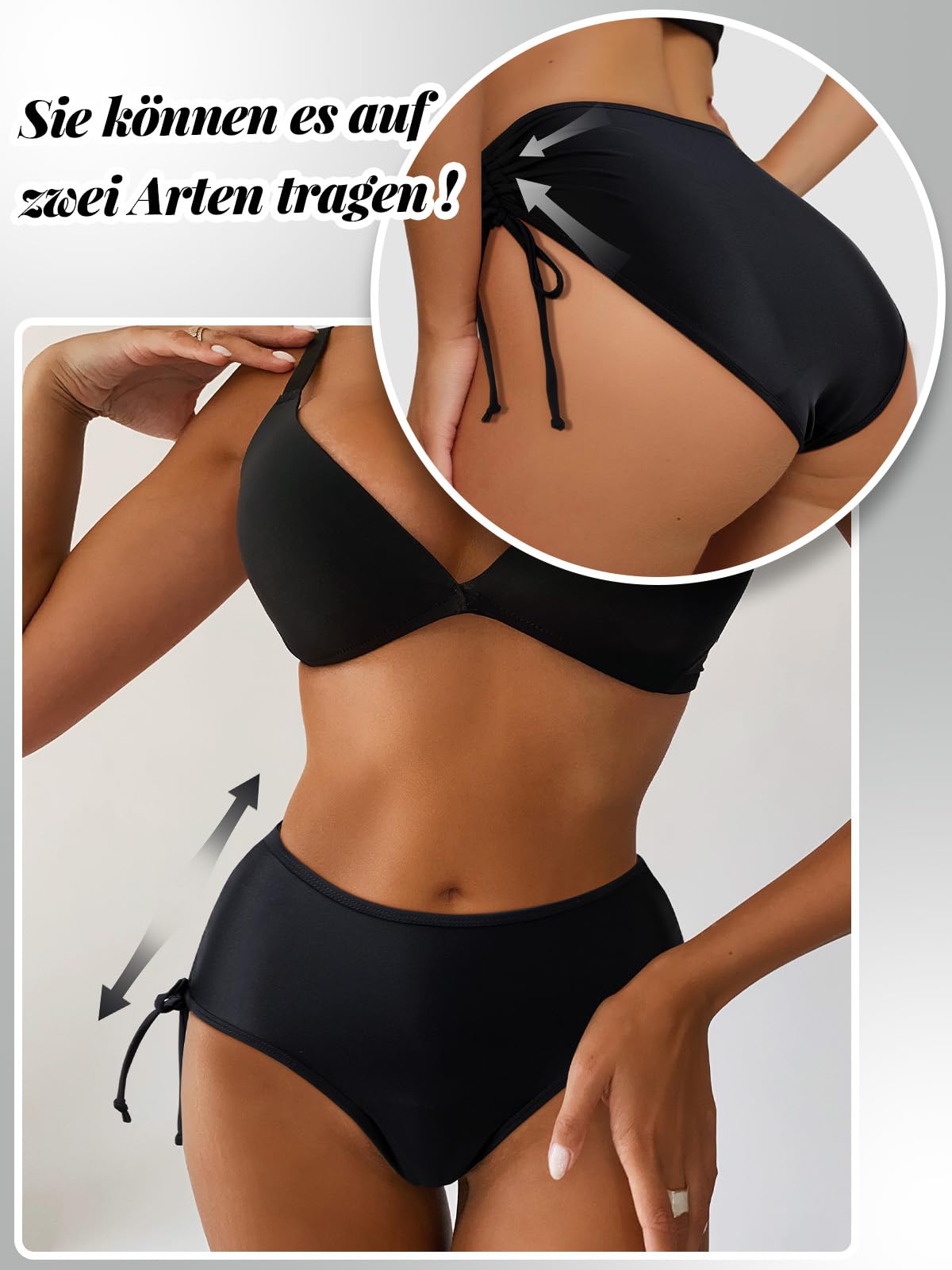 Traje de baño periodo Mujer 4 Capas Antifugas Braguita Bikini Cintura Alta Negro Adolescente