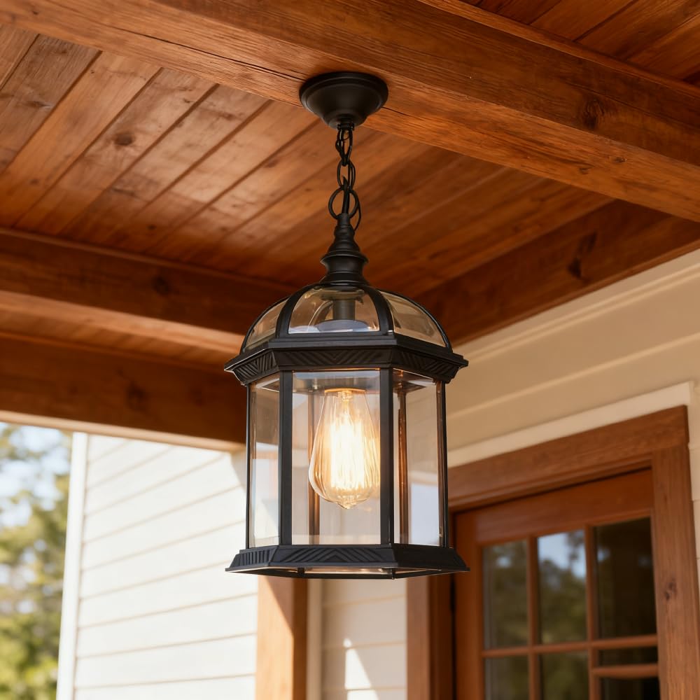 XINYASEEsta lámpara colgante vintage para exteriores cuenta con una bombilla E27 y es una lámpara de techo resistente a la intemperie, ideal para porches, patios, jardines y balcones (DD-03)