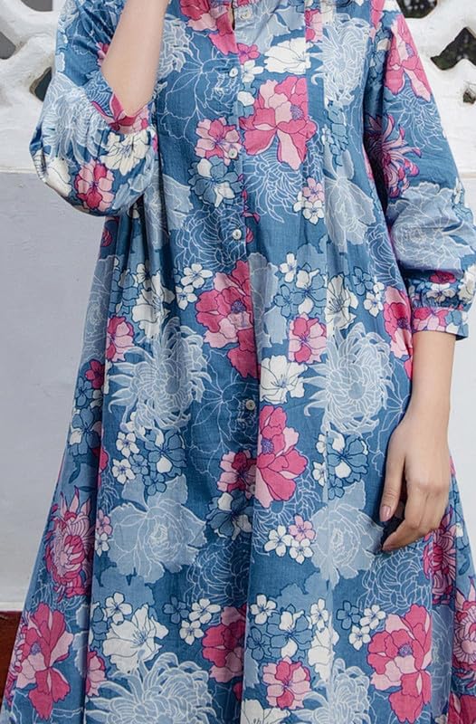 Image of Janasya Women's Light Blue Linen Cotton Solid A-line Top