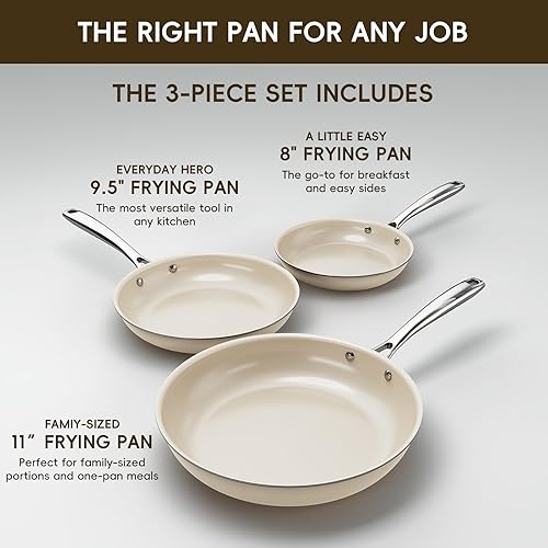 Miniatura 2 de Juego de sartenes antiadherentes de cerámica, sartenes no tóxicas para cocinar, sartenes para huevos, adecuadas para inducción, utensilios de cocina