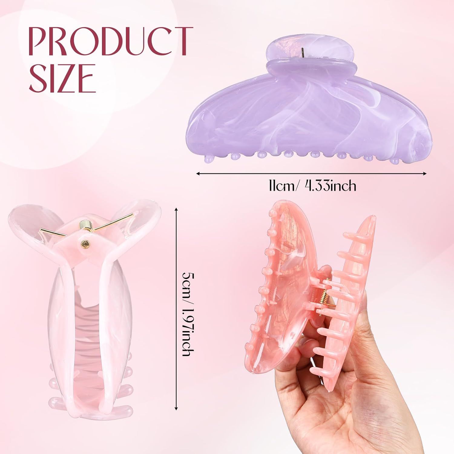 XunYee 24 Pcs Large Acrylic Hair Claw Clips Bulk for Women Cute Non-slip Strong Hold Clamps for Thick or Thin Hair French Barrettes Accessories(Pastel Marble Colors)