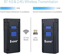 Vista 2 de Eyoyo Mini 1D Wireless Barcode Scanner Bluetooth,3-in-1 Bluetooth&2.4G Wireless&Wired Connection, Portable Inventory Bar Code Reader Compatible with