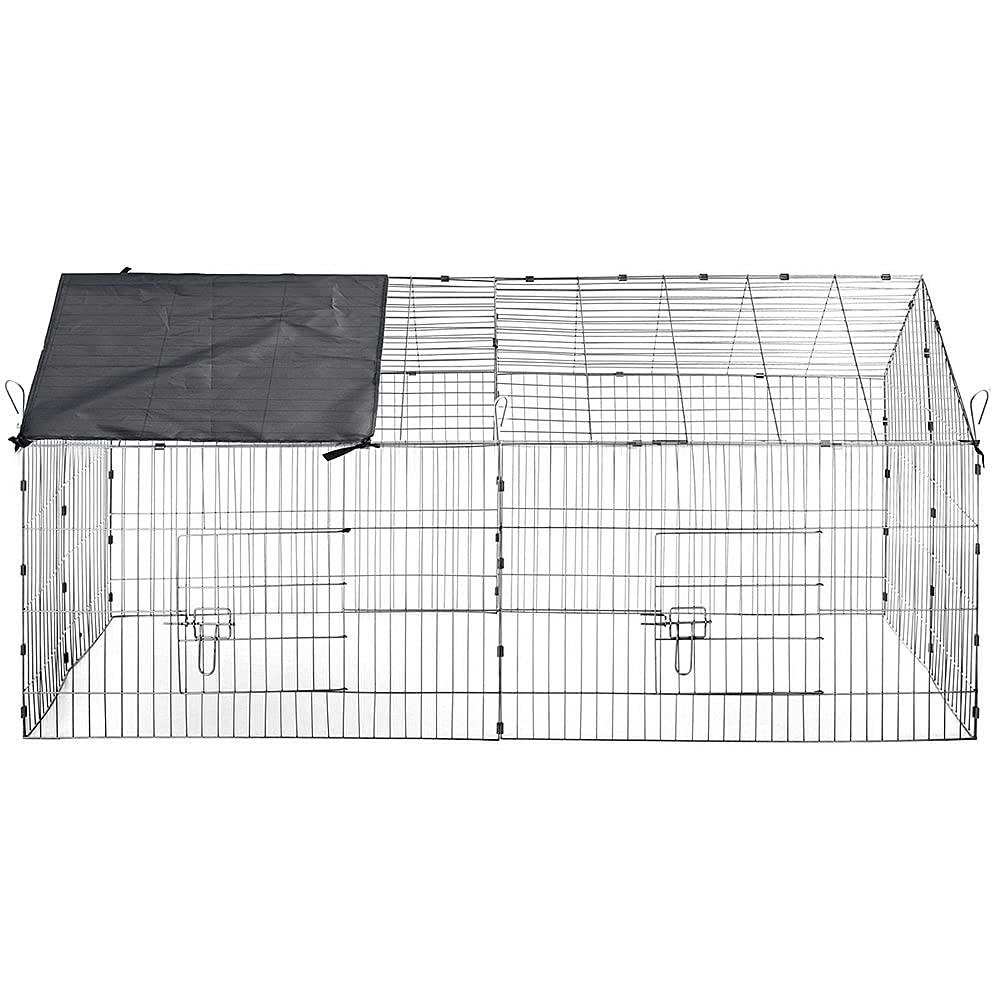 Mucola Freigehege Kleintiere 180x75x75 cm Metall verzinkt mit Sonnenschutz | Freilaufgehege Kaninchen Auslauf Kleintierauslauf faltbar 4 Türen | Hasenauslauf Meerschweinchen Gehege Outdoor fuchssicher