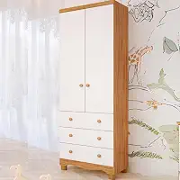 Guarda Roupa Infantil Bebê 2 Portas 3 Gavetas Branco Carvalho 100% Mdf Júnior Móveis Peroba Amendoa/branco