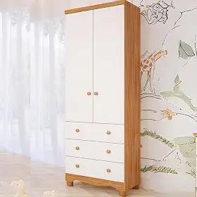 Guarda Roupa Infantil Bebê 2 Portas 3 Gavetas Branco Carvalho 100% Mdf Júnior Móveis Peroba Amendoa/branco