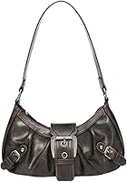 QWINEE Women's Y2K Punk Vintage Buckle Shoulder Bag - Retro PU Leather Clutch Purse with Zipper Closure