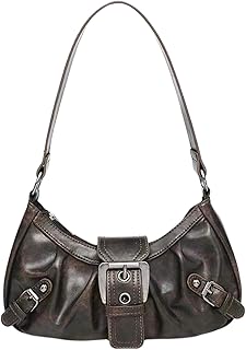 QWINEE Women's Vintage Buckle Shoulder Bag Y2K Punk PU Leather Handbag Clutch Purse