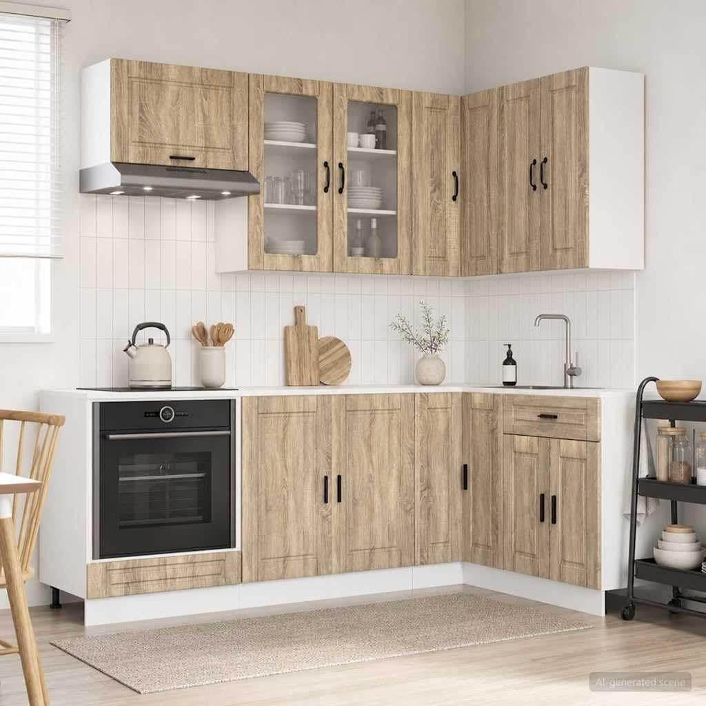 Mobile da cucina Porto, 8 pezzi, cucina da incasso in rovere Sonoma, moderno blocco da cucina angolare con mobiletto inferiore e pensile, per cucina e sala da pranzo