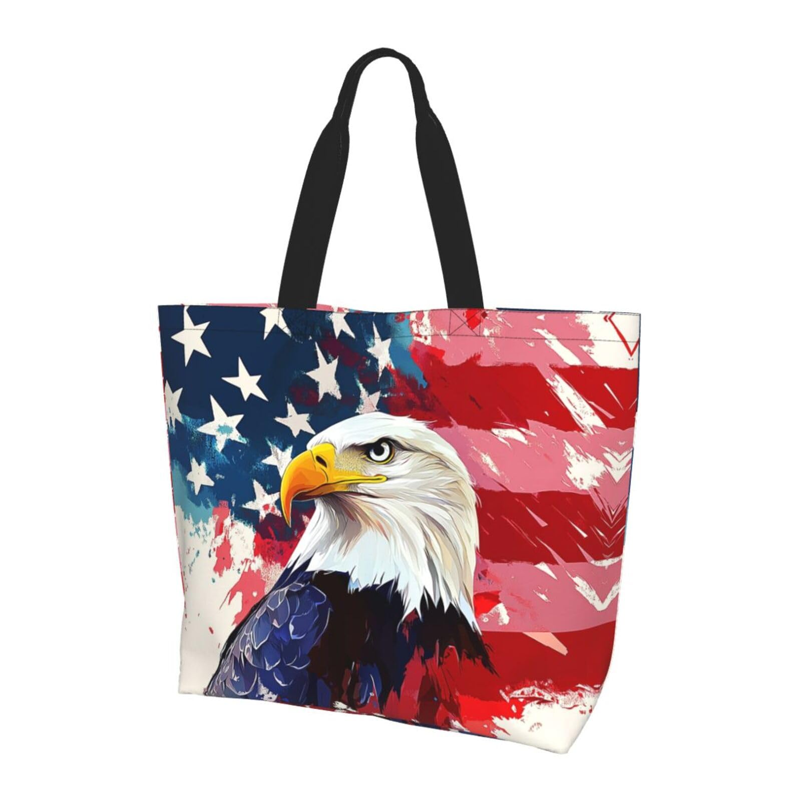 Hufuaoey American Flag Tote Bag With Zipper 4th Of July Bags Large Women Patriotic Bag Reusable Handles 4th Of July Gifts