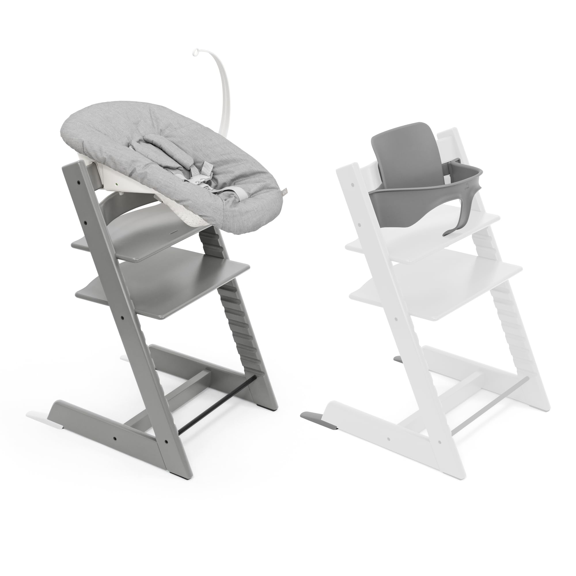 Stokke Tripp Trapp Hochstuhl, Storm Grey (inklusive Stuhl & Baby Set2) mit Newborn Set