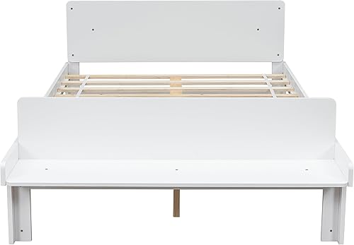 Miniatura 6 de Merax Base de cama matrimonial para niños, cama de plataforma de madera tamaño matrimonial con banco de estribo, cama matrimonial con cabecero para