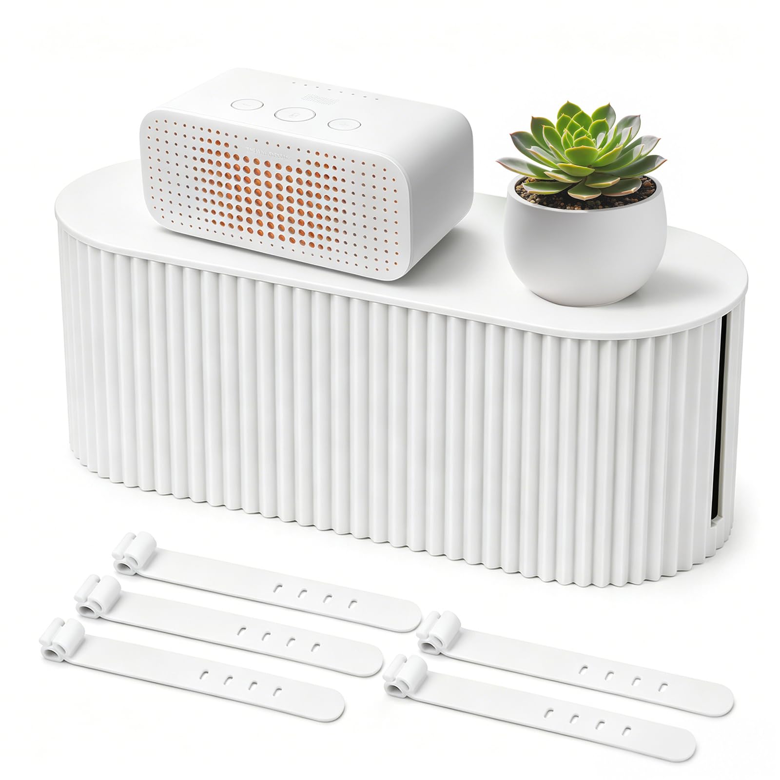 Yuaerbuo Large Cable Tidy Box with 5 Pcs Cables Ties, Desktop Cable Management Box Durable Extension Lead Boxes to Hide Extension Leads and Power Strips for Home Office (White)