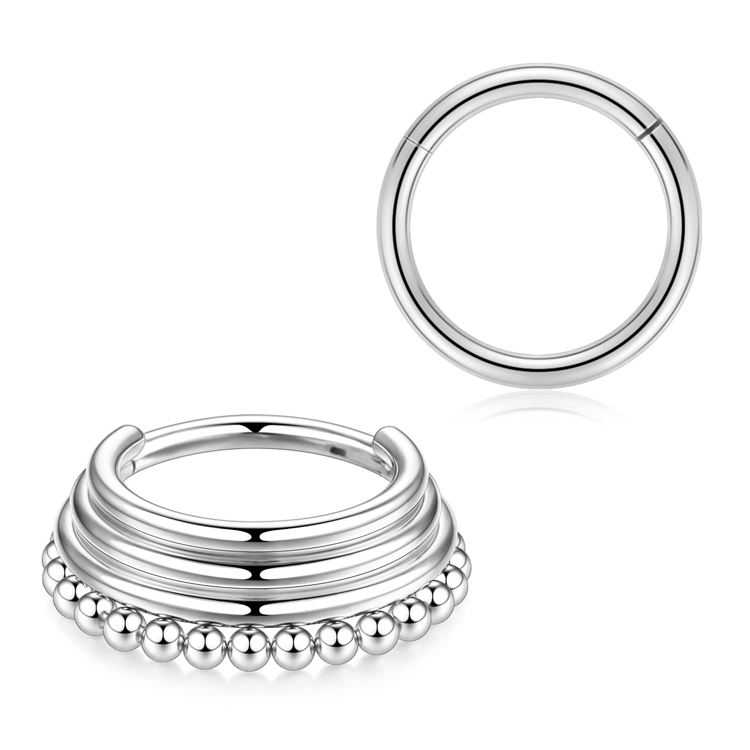PEAKLINK 16G Septum Jewelry Daith Earrings 316l Surgical Steel Conch Hoop Earrings 2Pcs Seamless Clicker Nose Ring Tragus Helix Rook Piercing Jewelry