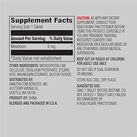 Amazon Elements Melatonin, 3mg, Vegan, Unflavored, 260 Tablets, 8 Month Supply (Packaging may vary)
