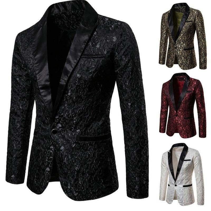 Men's Spring Summer European American Lapel Gold Stamped Print Performance Blazer3