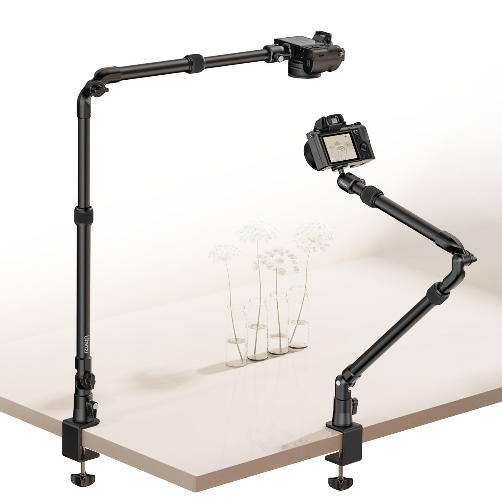 ULANZI ZJ02 Supporto da tavolo per fotocamera da 98 cm, Braccio articolato, Supporto da scrivania per illuminazione per streaming e videogiochi, testa a sfera a 360° per luce ad anello e poriettore