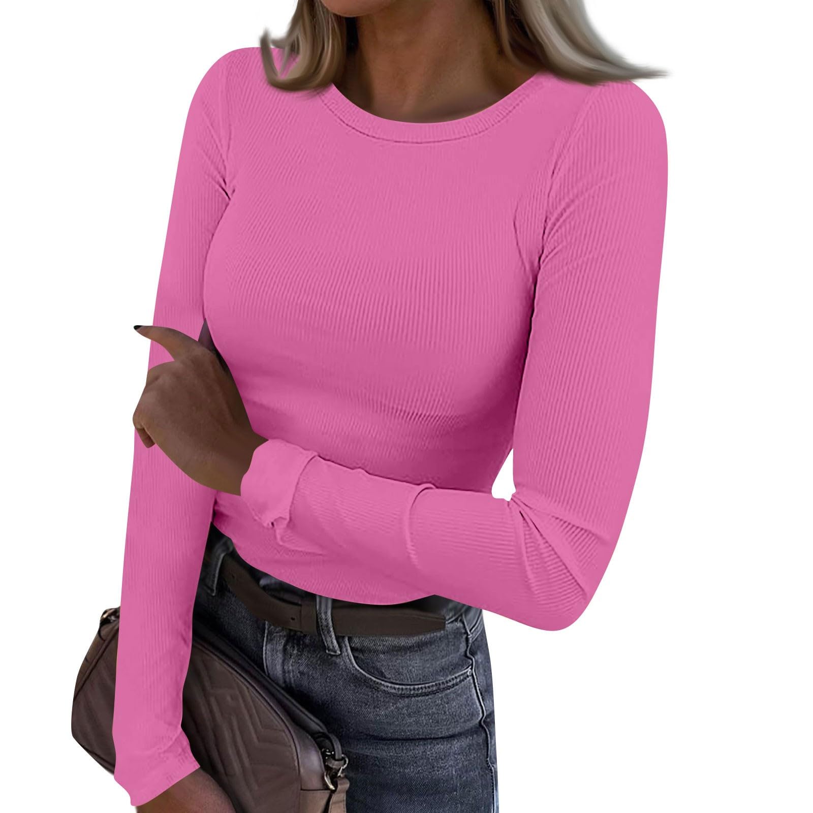 Numaller Womens Long Sleeve Tops Knit Fitted Cute Long Sleeve Shirts Dressy Casual Ribbed Fall Blouses Workout Tunic Tops