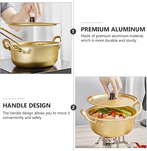 Miniatura 2 de Vaguelly Olla de fideos coreanos de 3 piezas, olla de ramen de aluminio, olla de cocción de ramen coreano con tapa y doble asa de calentamiento
