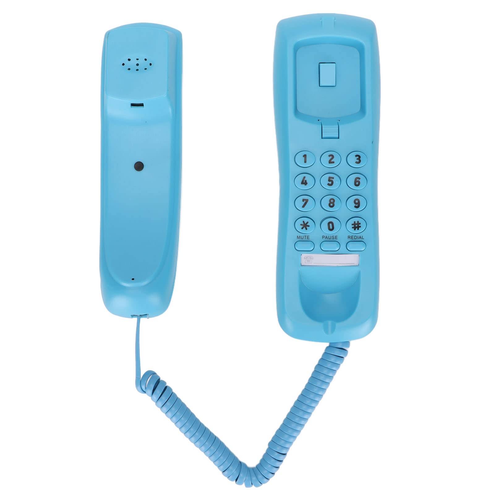 Telefon Przewodowy, Telefony Stacjonarne do Domu, Przewodowy Telefon Stacjonarny Naścienny, Telefon z Jedną Linią z Funkcją Wyciszania i Pauzy Ponownego Wybierania, 7,9 X 2,4 X 2,2 Cala(niebieski)