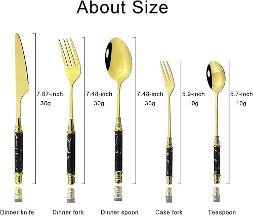 Miniatura 3 de JASHII Fancy Juego de cubiertos de acero inoxidable dorado, juego de cubiertos de acero inoxidable dorado, juego de cucharas de tenedor de cuchillo,