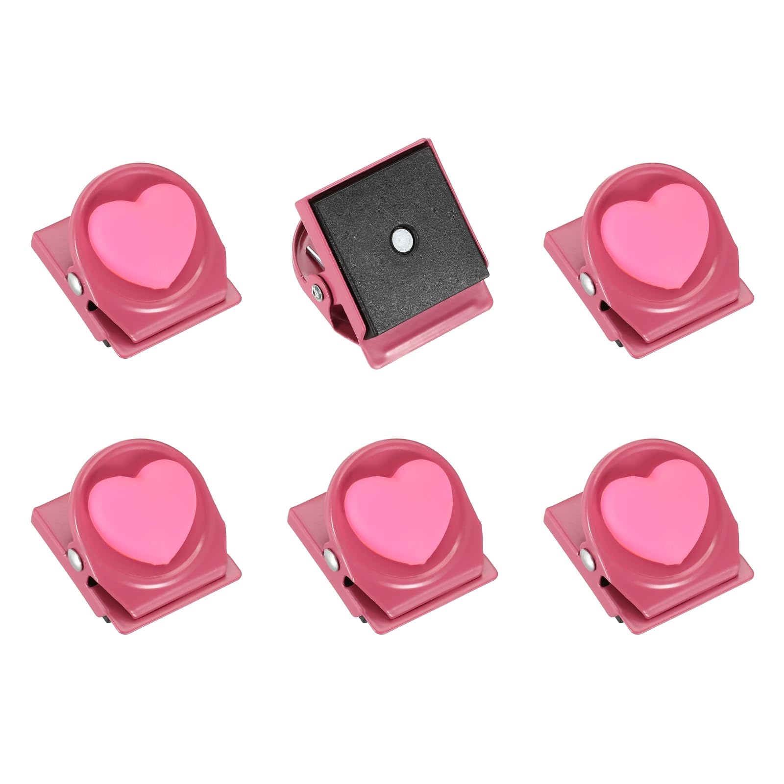 sourcing map Magnet Metal Clips for Hanging, 6Pcs Heart Fridge Magnetic Clips Magnetic Paper Clamp Magnet Clamp for Locker Whiteboard Photo Display Document Storage, Pink