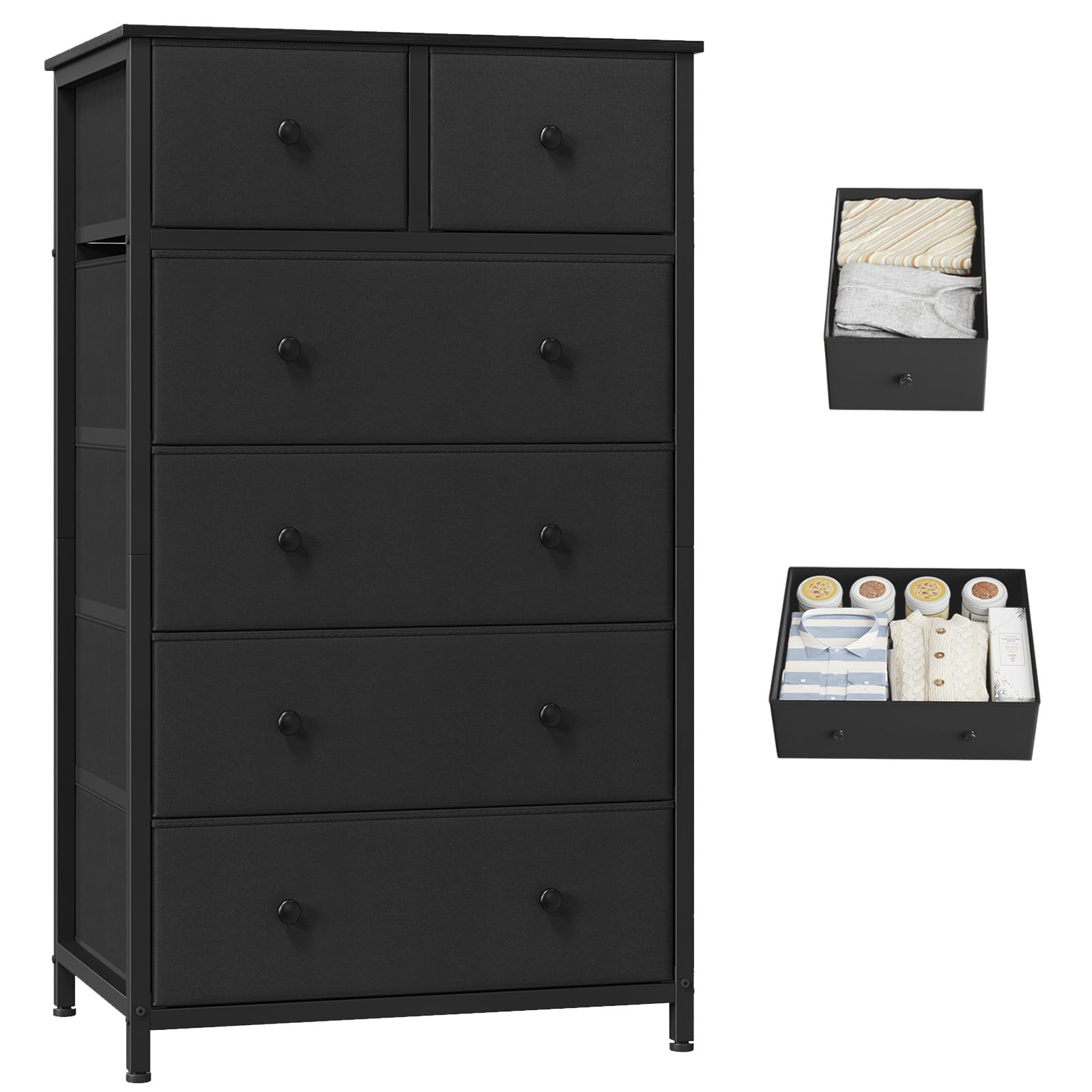 Somdot Chest of Drawers for Bedroom with 6 Drawers, Storage Cabinet Storage Unit with Fabric Drawers for Closet Nursery Living Room Laundry Hallway, Black