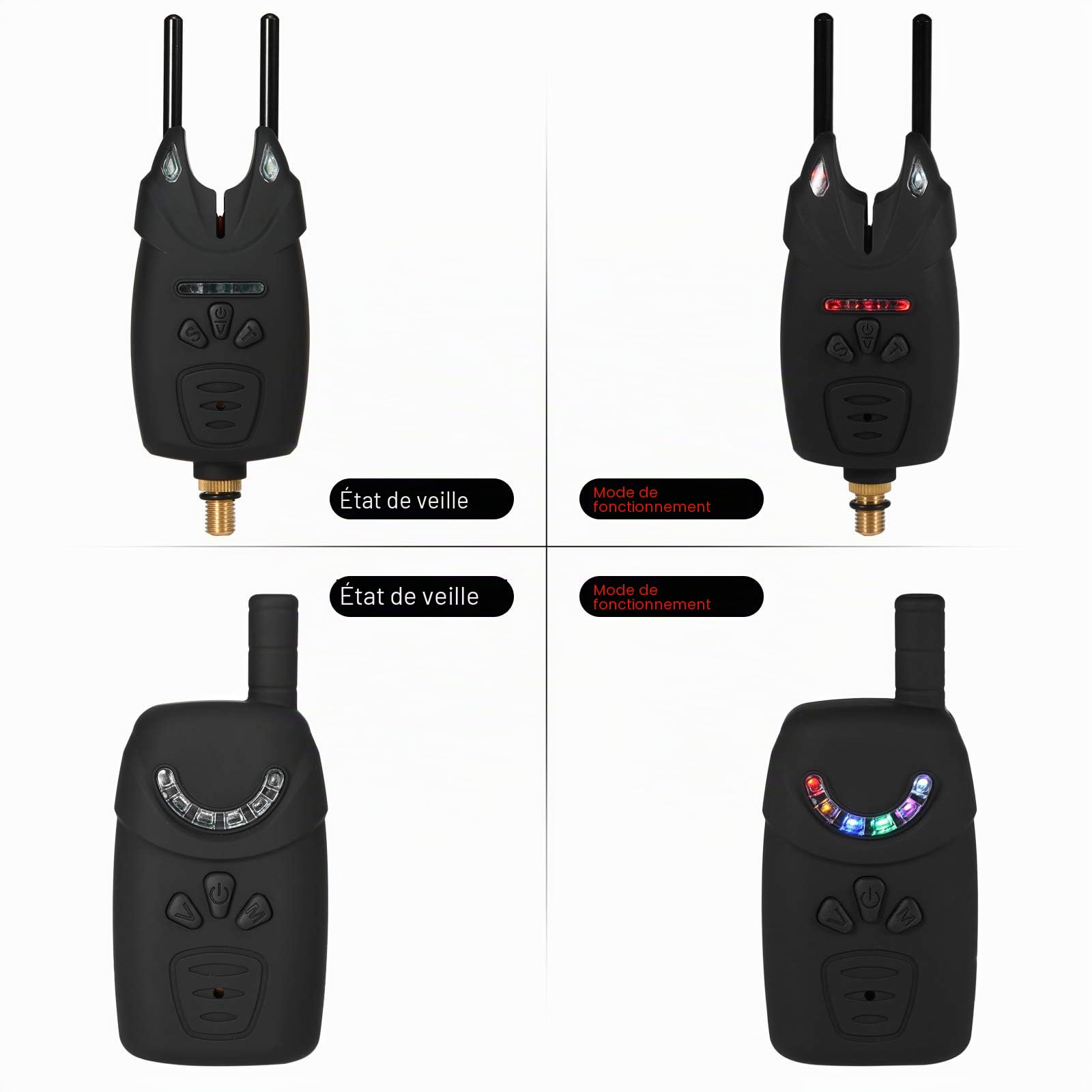 Lixada Alertes de Pêche Électrocniques Alarme de Morsure LED Alarme de Pêche sans Fil Récepteur de Pêche Numérique Kit d'Alerte Sonore avec Étui