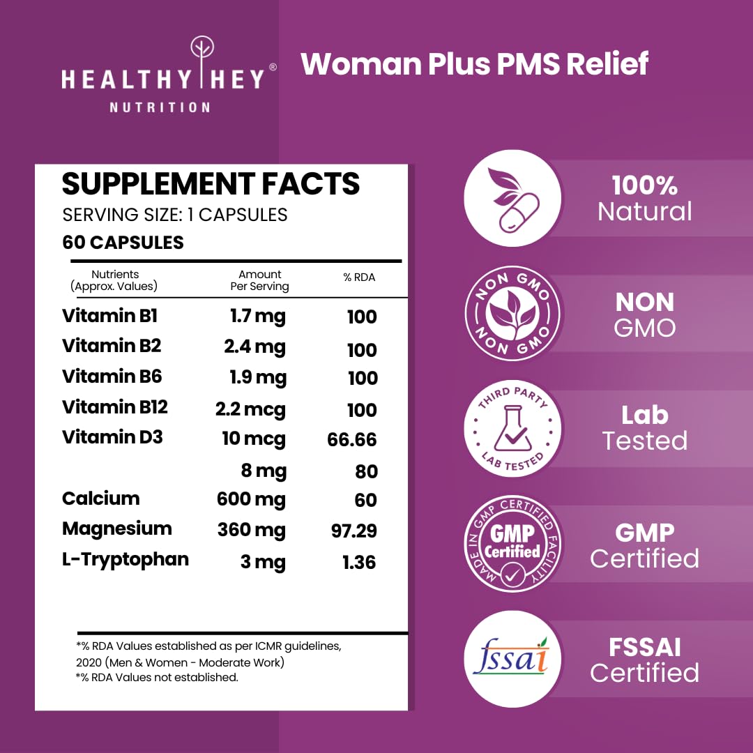 HealthyHey Nutrition Woman Plus PMS Relief - 60 Vegetable Capsules