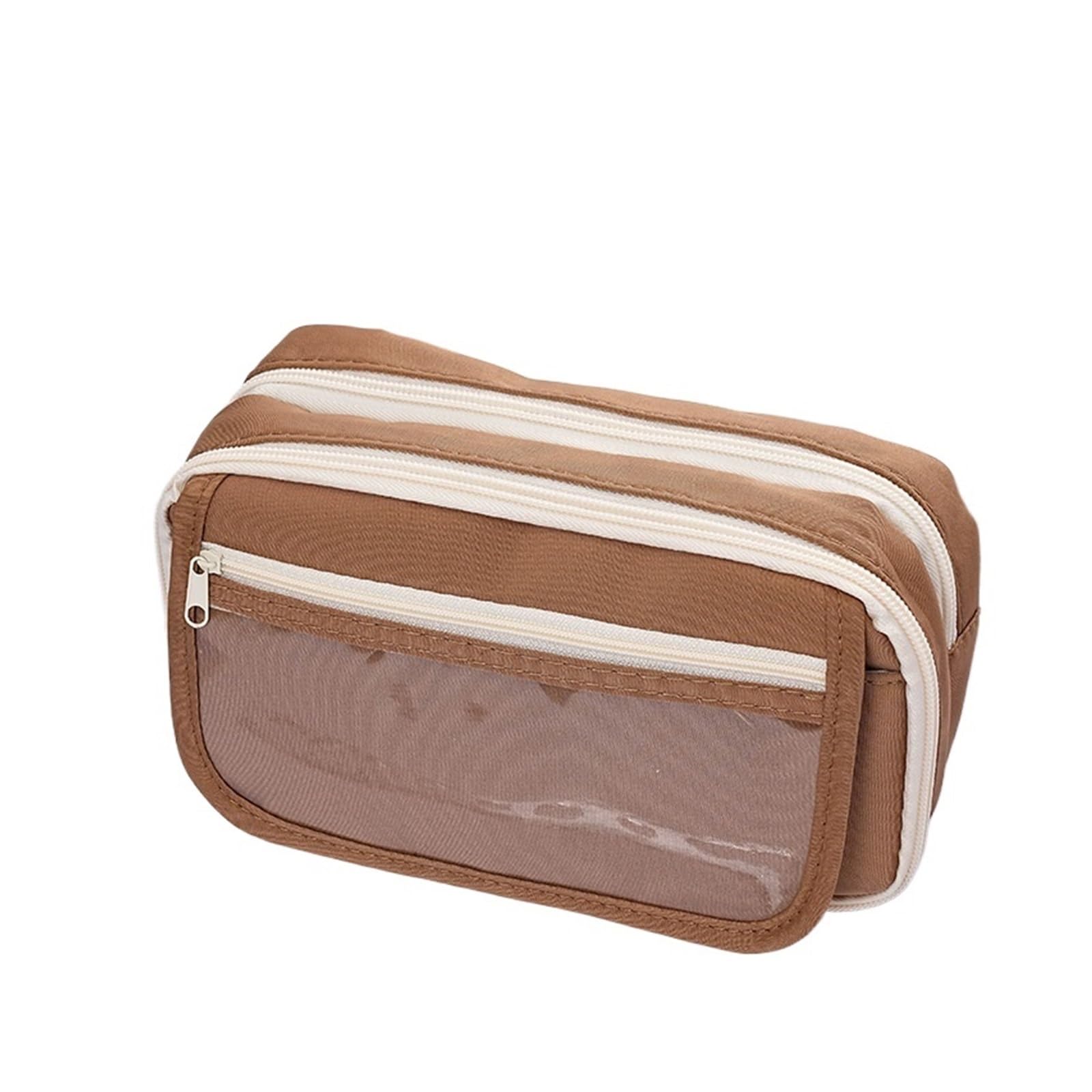 ARUNASC pencil cases Clear Multi-layer Pencil Box with Zipper Creative Large Capacity Pencil Case for School Office Boys and Girls small(Brown)