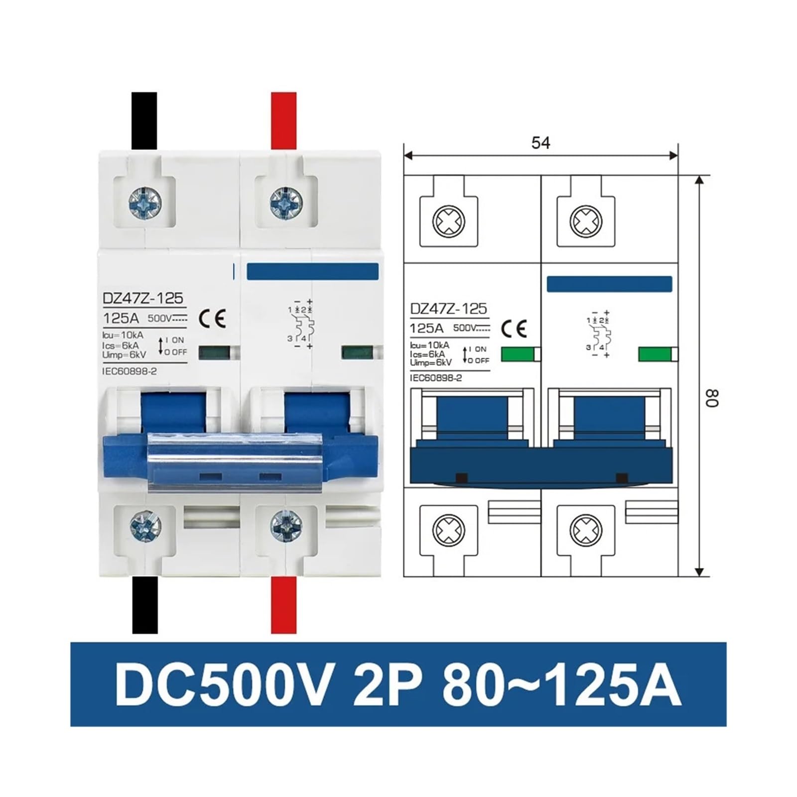 Interruttore Automatico Fotovoltaico DC Sezionatore MCB DC250V 500V 1000V 16A 32A 40A 50A 63A 80A 100A 125A