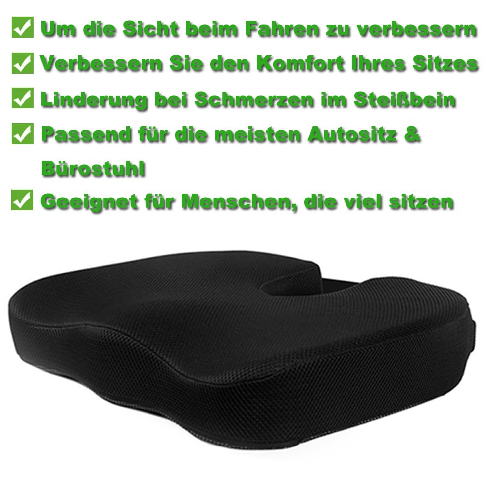 Memory Schaum Orthopädisches Sitzkissen Auto, Ergonomisches Autositzkissen Fahrersitz, Sitzauflage Auto Vordersitze Sitzerhöhung für Autositze