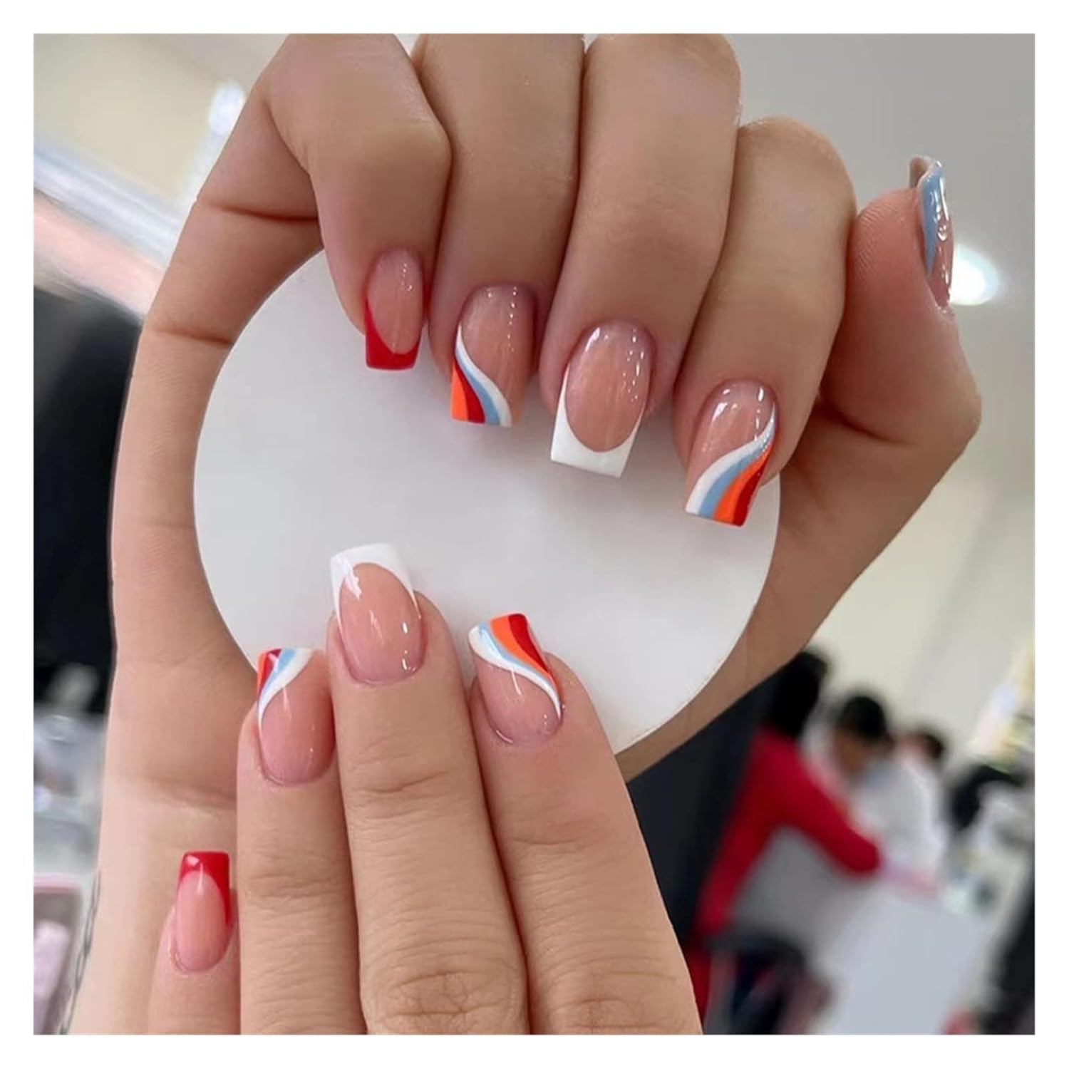 GeRRiT 24Pcs Pink French Fake Nails Long Ballet Rhinestone Design False Nails Press On Full Cover Acrylic Nail Tips Manicure Set Korea DIY Cream Luxury Summer Skirt Vintage Elegant