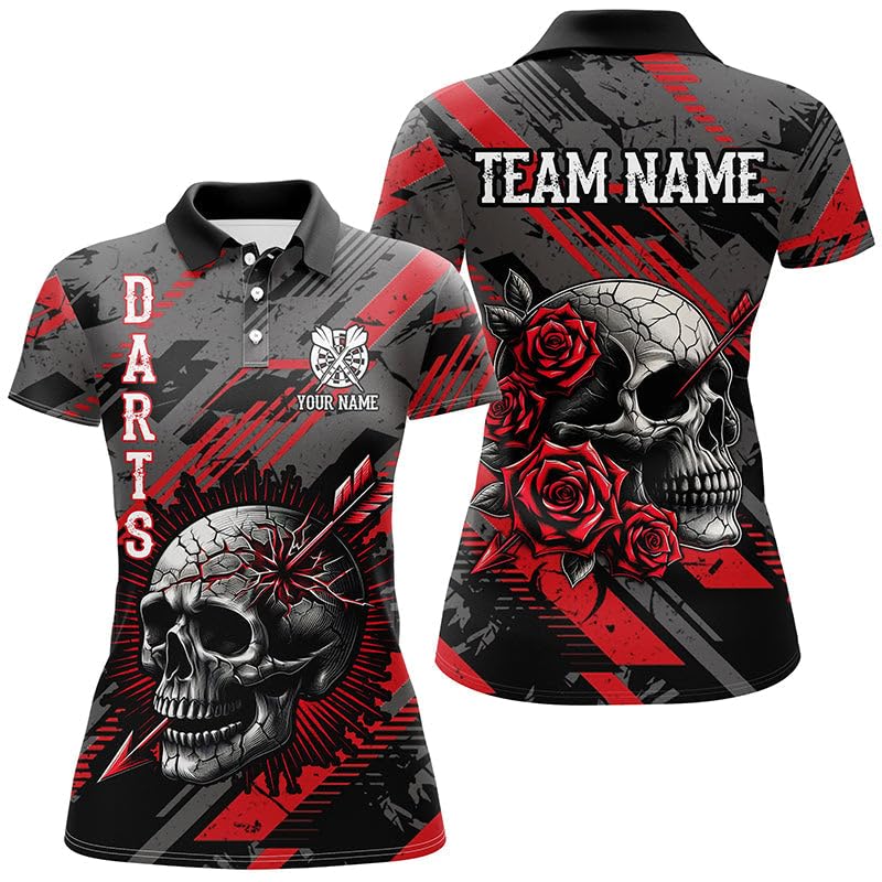 Personalisierte 3D-Druck Dartshirts für Herren & Damen mit Totenkopf- und Rosenmotiv | Rot T1919