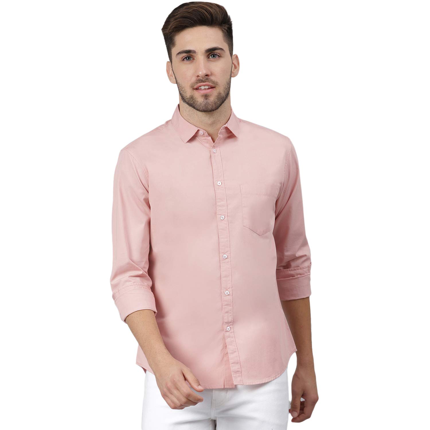 Dennis Lingo Mens Solid Dusty Peach Slim Fit Cotton Casual Shirt (C301_D-PEACH_L) (B08CKT7T4G) Amazon Price History, Amazon Price Tracker