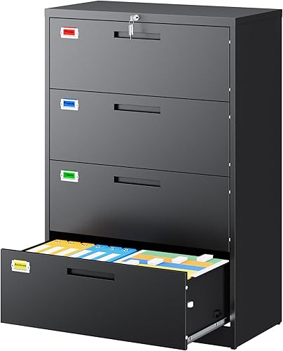 PEUKC Archivador de 4 cajones, archivadores laterales para oficina en casa, cajones de almacenamiento de oficina con cerradura, archivos colgantes