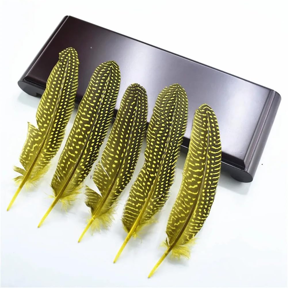 Natural Pheasant Feathers, Natural Spotted Pearl Chicken Feathers Multicolor 5-7 inch 100 pcs(Yellow)