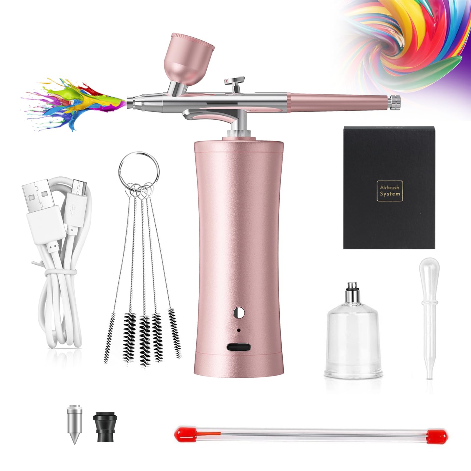 Holzsammlung Kabellose Airbrush Set,Tragbares Handheld Schnurloses Mini Wiederaufladbare Air Brush für Make-up, Kuchendekoration, Modellfärbung, Nagelkunst, Tattoos, und Gesichtsbemalung #029