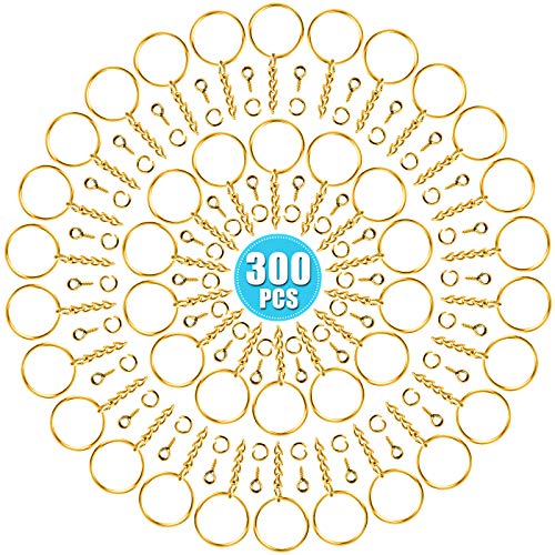Keychain Rings Kit for Crafts Gold, PAXCOO Includes 100Pcs Split Key Ring with Chain, 100pcs Jump...